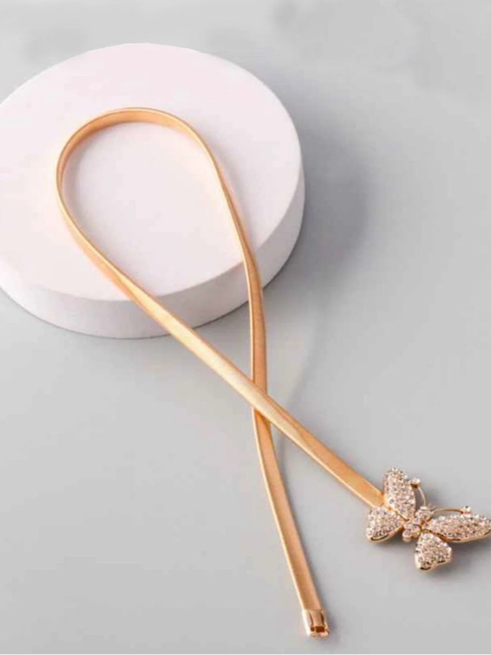 A544 Gold Butterfly Accent Women's Stretch Waist Belt